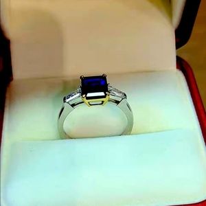 Solid 14k gold 3ct lab blue sapphire ring